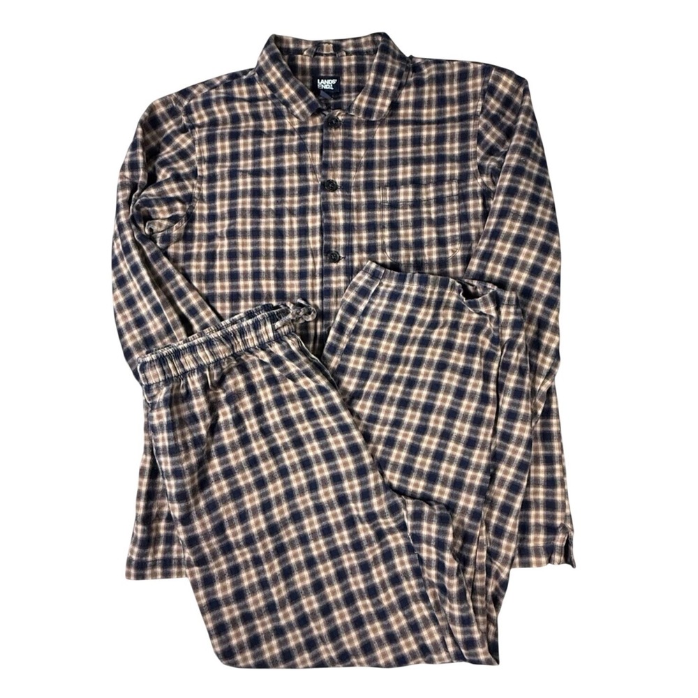 Lands End Mens Flannel Pajama‎ Set Plaid XXL 50-52 Sleepwear Loungewear Cozy Pjs